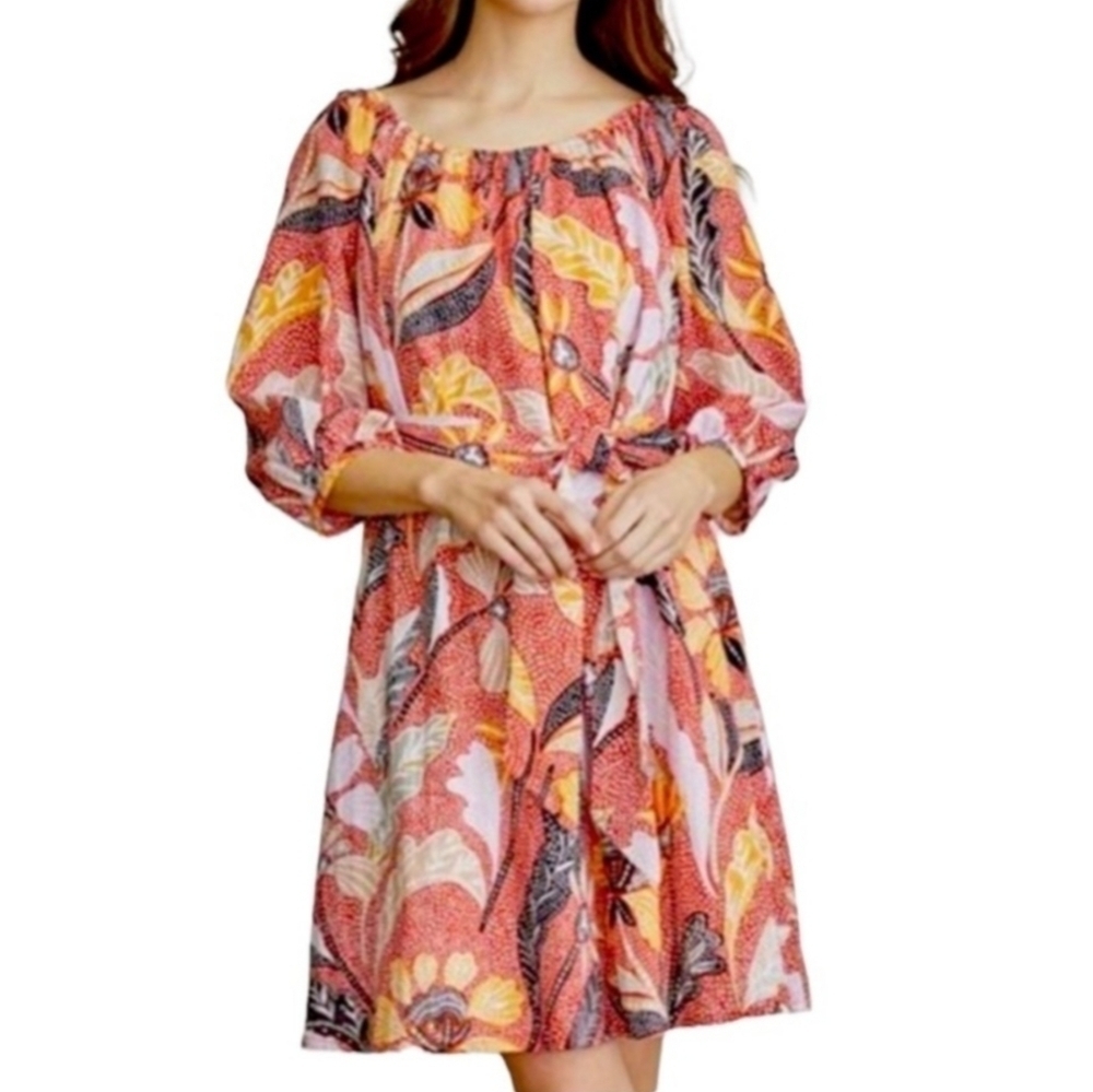 Elizabeth and James Marika Garden Cotton Belted Dress size XS/S Orange